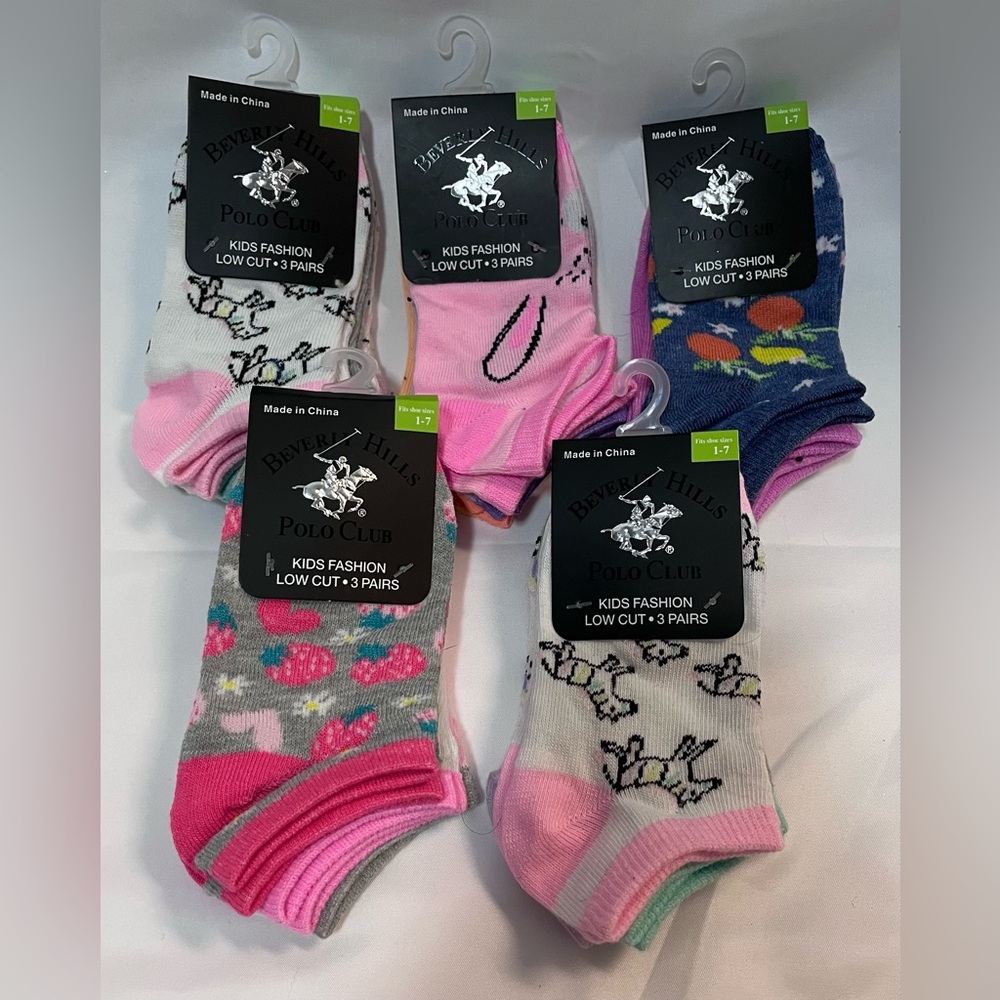 Beverly Hills Polo Club Fashion Kids Girls Socks. Size 1-7. 5 packs 3 in each.